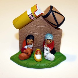 Crèche artisanale péruvienne en terre cuite peinte à la main