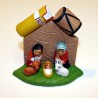 Crèche artisanale péruvienne en terre cuite peinte à la main