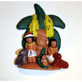 Crèche artisanale péruvienne en terre cuite peinte à la main