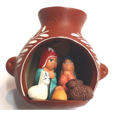 Crèche artisanale péruvienne motifs vase huaco